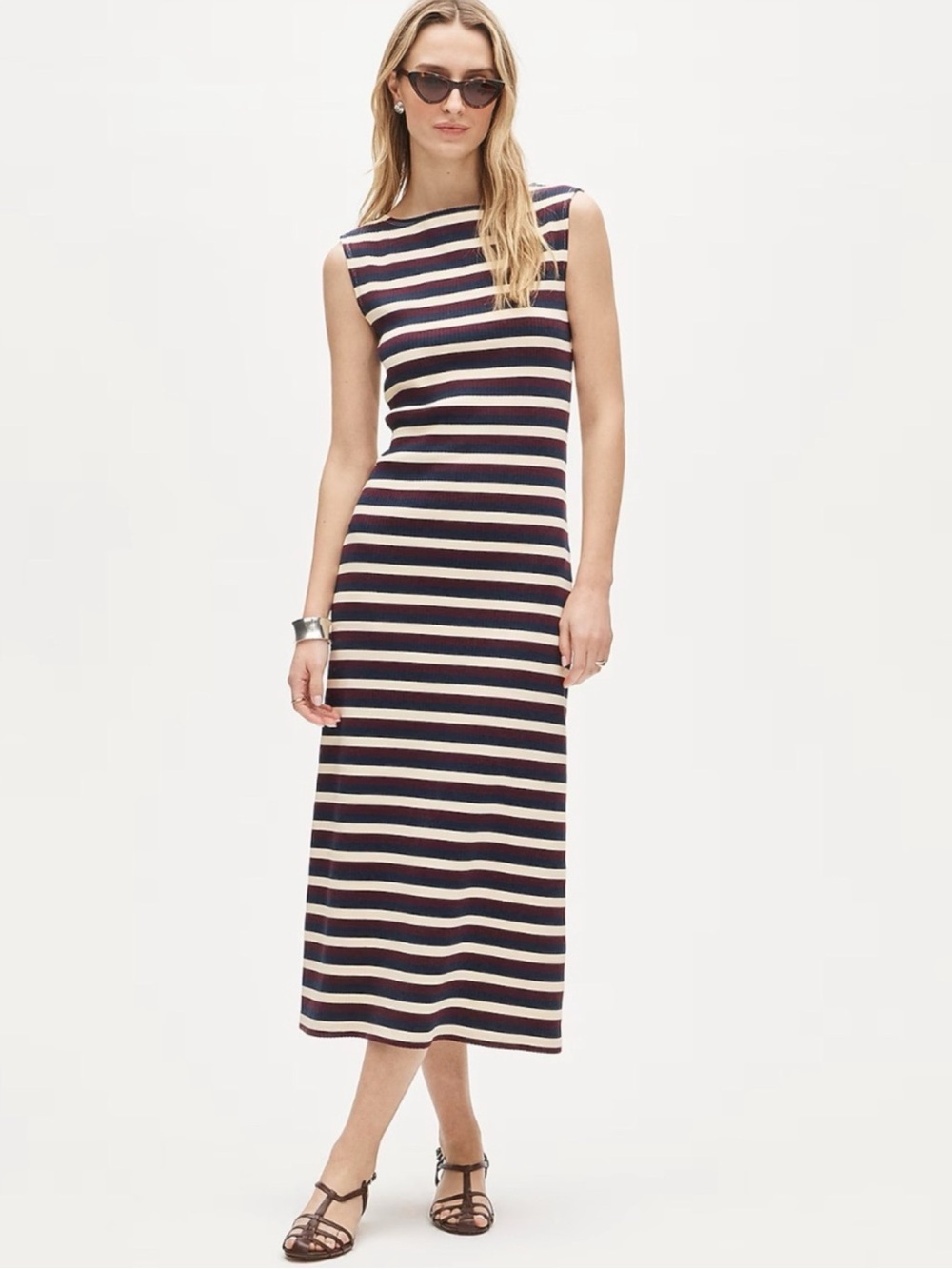 J. Crew Knit Boatneck Midi Dress in Stripe